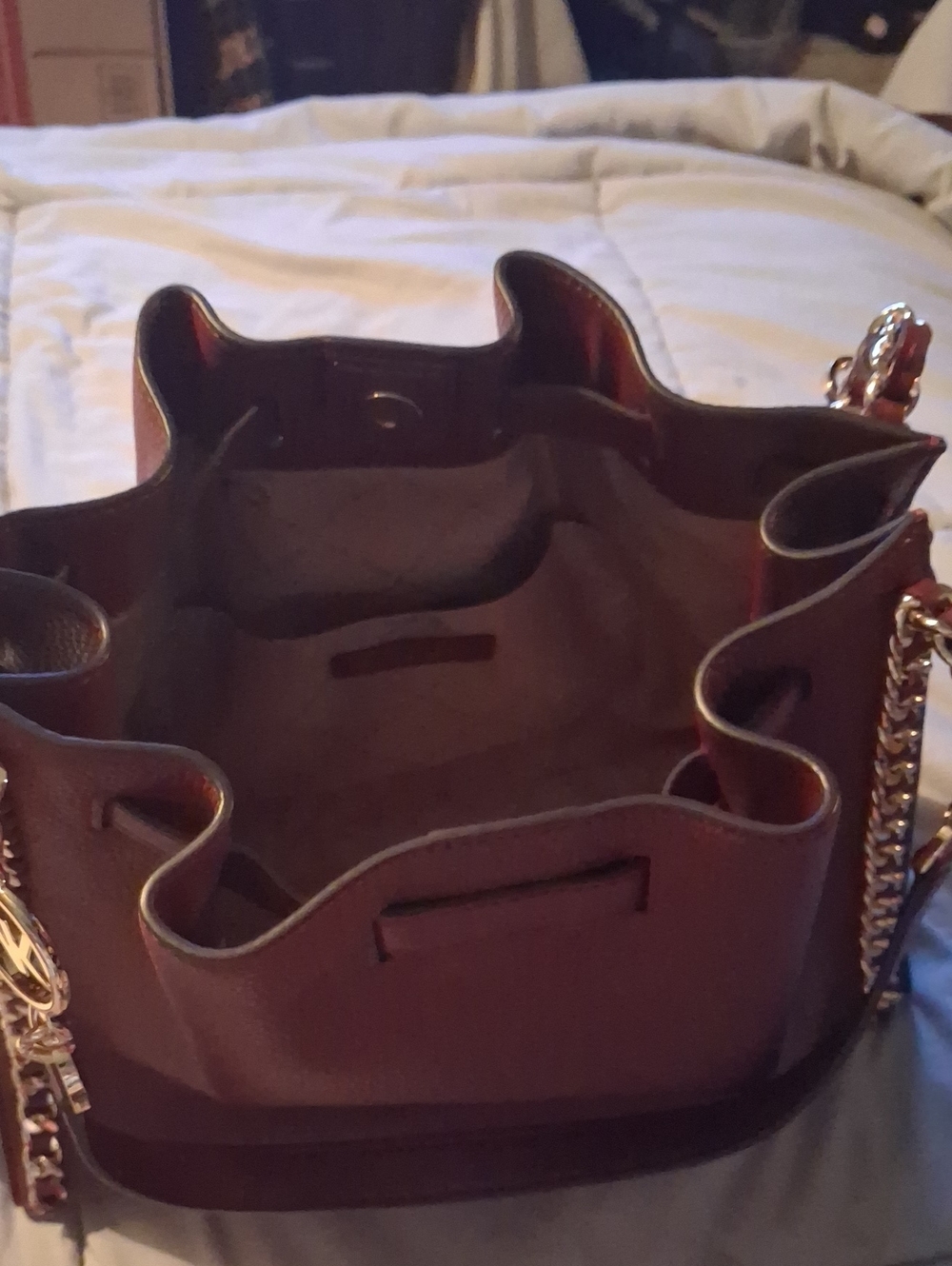 Michael Kors Burgundy Leather Shoulder Bag with Gold Chain Accents - Picture 7 of 9